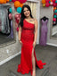 Red Single Shoulder Rhinestones Party Dress Mermaid Long Prom Dress with High Slit ARD3094