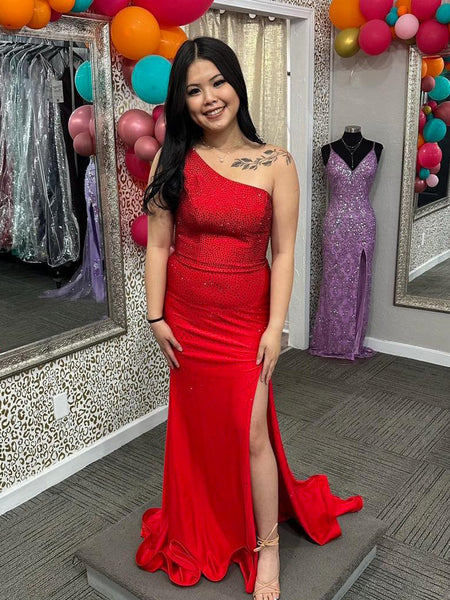 red high slit prom dress Ashley Lauren 11599 Formal Dress Red 6 / Red main image 0