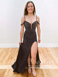 Rhinestone Sparkly Black Prom Dress Mermaid Prom Gown with High Slit ARD3034-SheerGirl