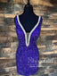 Rhinestones Bow Tie Royal Blue Sparkly Cocktail Dress Mini Homecoming Dress ARD2998