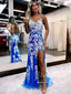 Společenské šaty s vysokým rozparkem kamínky na jedno rameno Dlouhé plesové šaty mořské panny ARD2794