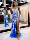 Royal Blue Mermaid Prom Gown Backless Prom Dress Long Evening Dress with Ivory Appliques ARD3105-SheerGirl