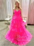 Ruffled Tiered Tulle Ball Gown Dress Hot Pink Floor Length Prom Dress ARD3048-SheerGirl