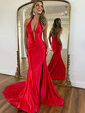 Satin Halter Neck Mermaid Prom Dresses Simple Pageant Formal Dress Evening Dress ARD3096-SheerGirl