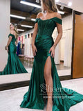 Satin Sparkly Prom Gown Sequins Bodice Saprkly Off the Should Party Dress ARD3055-SheerGirl