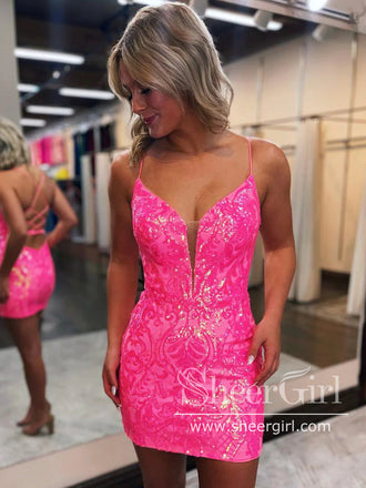 Sequins Lace Backless Short Homecoming Dress Sparkly Short Prom Dress ARD2983-SheerGirl