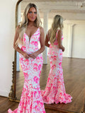 Sequins Lace V Neck Hot Pink Prom Gown Sparkly Mermaid Prom Dress ARD3090-SheerGirl