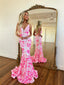 Sequins Lace V Neck Hot Pink Prom Gown Sparkly Mermaid Prom Dress ARD3090