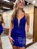 Sequins Short Homecoming Dress Appliqued Backless Sparkly Cocktail Dress ARD2993-SheerGirl