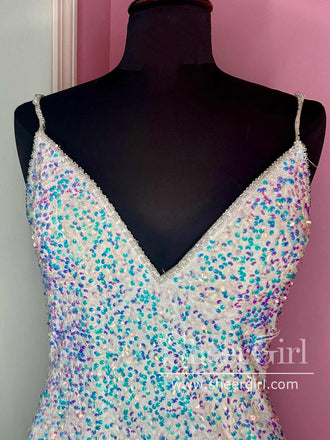 Sequins Short Homecoming Dress V Neck Sparkly Cocktail Dress with String Beaded Hem ARD2992-SheerGirl