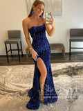 Sequins Strapless Trumpet Prom Dress Thigh Slit Mermaid Prom Gown ARD2738-SheerGirl