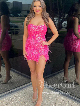 Short Homecoming Dress Sequins Lace Backless Sparkly Cocktail Dress ARD2989-SheerGirl