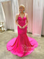 Simple Prom Dress Hot Pink Satin Party Dress with Rhinestone Buckle Evening Dress ARD3066
