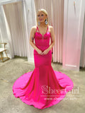 Simple Prom Dress Hot Pink Satin Party Dress with Rhinestone Buckle Evening Dress ARD3066-SheerGirl