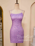 Simple Sequins Lilac Backless Cocktail Dress Short Prom Dress Homecoming Dress ARD3001-SheerGirl