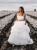 Simple Wedding Dresses Two Piece Wedding Dress with Layered Tulle Skirt AWD2001-SheerGirl