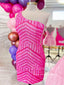 Single Shoulder Hot Pink Jacquard Sequins Sparkly Cocktail Dress Sheath Homecoming Dresses ARD2998