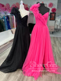 Single Shoulder Ruffle Tulle Floor Length Ball Gown High Slit Prom Dress ARD3059-SheerGirl