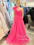 Single Shoulder Ruffle Tulle Floor Length Ball Gown High Slit Prom Dress ARD3059-SheerGirl