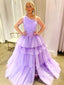 Single Shoulder Ruffle Tulle Floor Length Ball Gown Tiered Tulle Prom Dress ARD3045