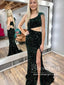 Single Shoulder Sequins High Slit Party Dress Mermaid Long Prom Dress with Feather ARD3022