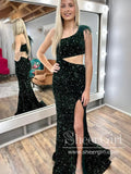Single Shoulder Sequins High Slit Party Dress Mermaid Long Prom Dress with Feather ARD3022-SheerGirl