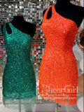 Single Shoulder Short Homecoming Dress Beaded Tassel Short Prom Dress ARD2980-SheerGirl