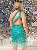 Single Shoulder Short Homecoming Dress Beaded Tassel Short Prom Dress ARD2980-SheerGirl