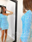 Nebesky modré třpytivé koktejlové šaty s jedním ramenem krátké šaty pro návrat domů ARD2978 