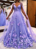 Spaghetti Straps 3D Flowers Ball Gown with Cape Long Prom Dress ARD2723-SheerGirl