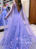 Spaghetti Straps 3D Flowers Ball Gown with Cape Long Prom Dress ARD2723-SheerGirl