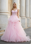 Spaghetti Straps A-line Lace Appliqued Pink Prom Dresses Ball Gowns ARD3182