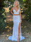 Sparkly 2 Pieces Prom Gown Sequins Appliqued Party Dress with High Slit ARD3067