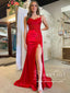 Sparkly Appliqued Satin Sparkly Prom Gown Simple Prom Dress Long Party Dress with High Slit ARD3076
