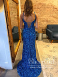 Sparkly Royal Blue Prom Dress Mermaid Prom Gown with High Slit ARD3020-SheerGirl