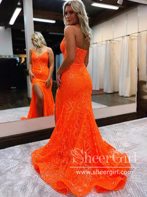 Sparkly Sequins High Slit Party Dress Mermaid Evening Dress Long Prom Dress ARD3054-SheerGirl