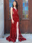 Sparkly Sequins Mermaid Prom Dress V Neck Prom Gown with High Slit ARD3023