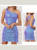 Sparkly Sequins Short Party Dress Single Shoulder Short Homecoming Dress ARD2964-SheerGirl