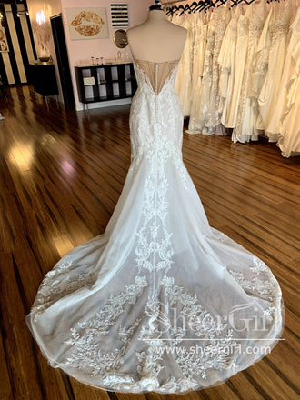 Sparkly Strapless Bridal Dress Sweetheart Neck Sequins Lace Mermaid Wedding Dress AWD2018-SheerGirl