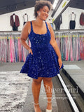 Square Neck Homecoming Dress Sparkly Sequins A Line Mini Prom Dress ARD2990-SheerGirl