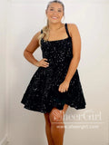 Square Neck Homecoming Dress Sparkly Sequins A Line Mini Prom Dress ARD2990-SheerGirl