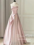 Strapless Light Pink Long Prom Dresses with Dots Tulle Ball Gown Party Dress ARD3074-SheerGirl