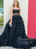 Strapless Quinceanera Dress Sparkly Tulle Ball Gown Layered Party Dress Sweetheart Neck Prom Dress ARD3058-SheerGirl