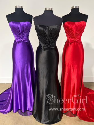 Strapless Satin Mermaid Prom Dress with Bow Party Dress Prom Gown ARD3043-SheerGirl