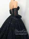 Strapless Sequins Lace Ball Gown Sweetheart Neck Long Prom Dress with Sweep Train ARD2934-SheerGirl