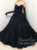 Strapless Sequins Lace Ball Gown Sweetheart Neck Long Prom Dress with Sweep Train ARD2934-SheerGirl