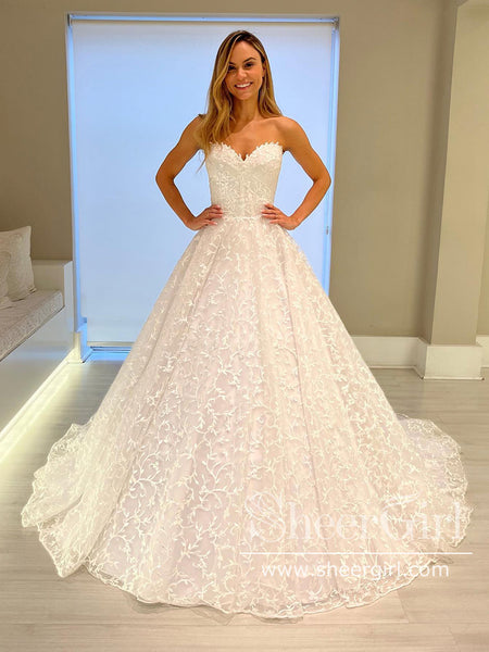 Strapless Sweetheart Neck Ball Gown Wedding Dress Vine Lace Wedding Gown AWD1976 Strapless Sweetheart Neck Ball Gown Wedding Dress Vine Lace Wedding Gown AWD1976