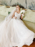 Strapless Sweetheart Neck Lace Rustic Wedding Dresses See Through Tulle Beach Wedding Dress AWD1954-SheerGirl