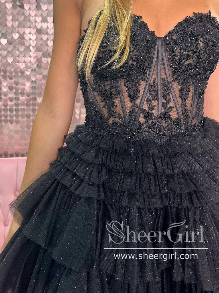 Strapless Sweetheart Neckline Ball Gown Layered Tulle Skirt