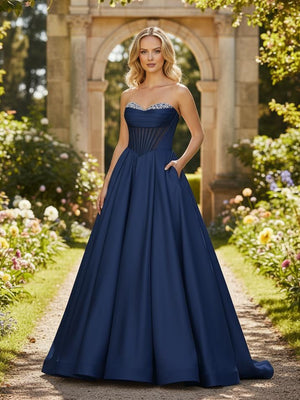 Strapless Sweetheart Neck Long Prom Dresses with Pockets Ball Gowns ARD3189-SheerGirl